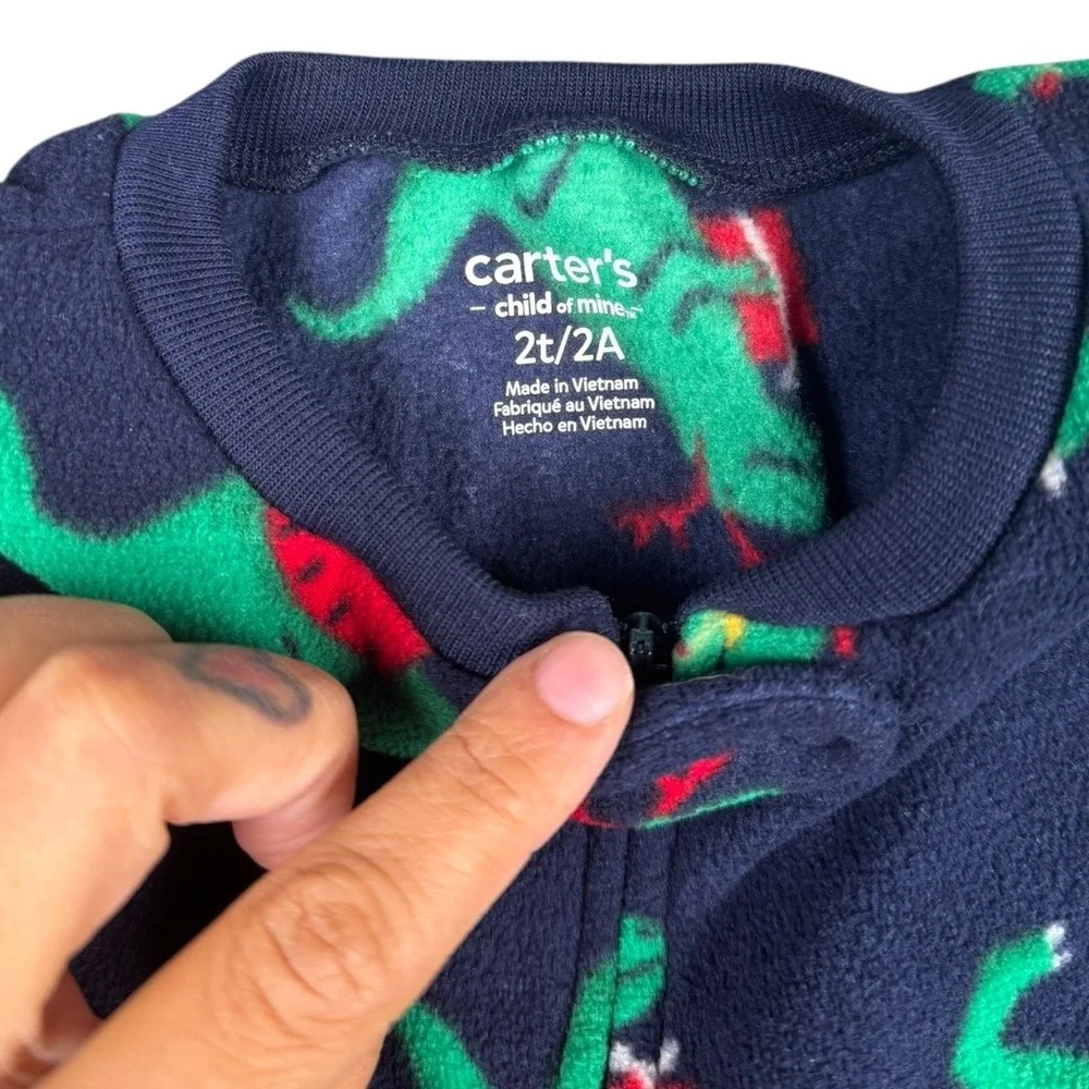 Carters Child Of Mine‎ 2T Christmas Dinosaur Footed Pajamas Zip Front 652